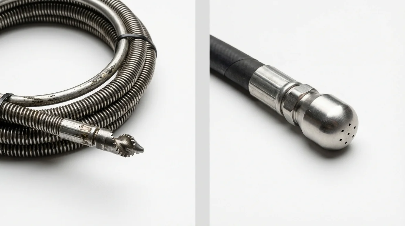 Drain snake cable and hydro jetting nozzle used for drain cleaning in Luverne, MN
